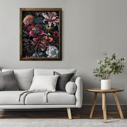 Posterizer 1 pcs-chic lush flowers with dark background-Floral & Botanical Art-Abstract & Modern Art-Decor for Home & Office- UNFRAMED Wall Art...
