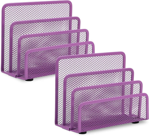 EASEPRES Desk Mail Organizer, Purple 2 Pack Office Small Letter Sorter Desktop File Organizer Metal Mesh with 3 Vertical Upright Compartments...