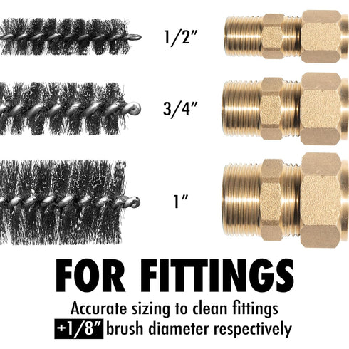 6pcs Copper Tube Pipe Cleaner for Fittings, 1/2” 3/4” 1” Pipe Cleaning Brush Set, Stainless Steel Wire Bore Brushes for Power Drill, 1/4 Inch Hex ...