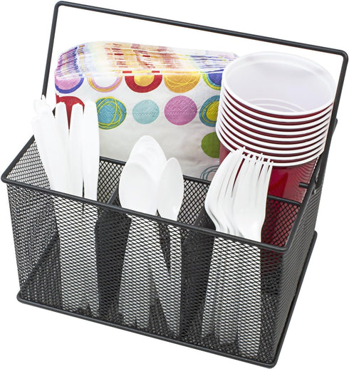 Sorbus® Utensil Caddy — Silverware, Napkin Holder, and Condiment Organizer — Multi-Purpose Steel Mesh Caddy—Ideal for Kitchen, Dining, Entertainin...