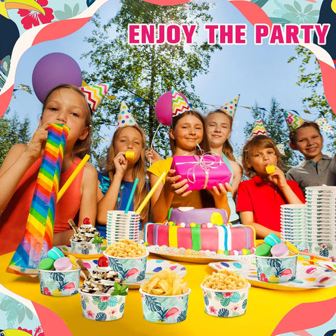 Hawaiian Summer Party Supplies Ice Cream Bowls Disposable Treat Snack Cups 8 oz Paper Yogurt Dessert Bowls for Sundae Soup Candy Hot or Cold Food ...