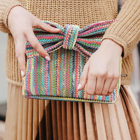 Straw Clutch Purse for Women Summer Beach Handbags Handmade Bow Straw Purses for Party Wedding Vacation...