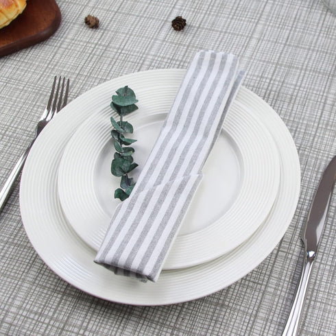 Plain Striped Cotton Linen Blended Dinner Cloth Napkins - Set of 12 (40 x 30 cm) - for Events & Home Use (Grey)...