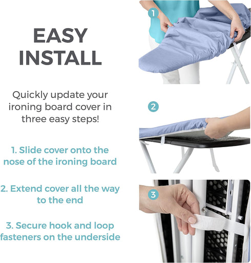 HOME GENIE Ironing Board Cover, Silicone Coating, Full Size Scorch Resistant Padding, Elastic Edge Heavy Duty Iron Pad Covers Standard Boards, Hoo...