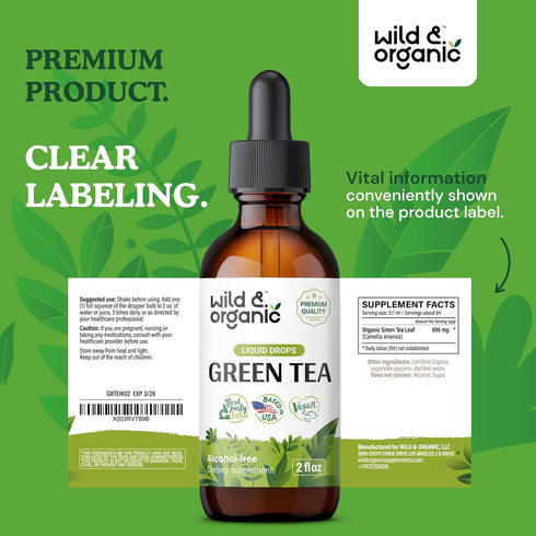 Green Tea Extract Liquid Drops - Antioxidant Supplement w/Green Tea Extract - Natural Green Tea Supplements w/Camelia Sinensis - Alcohol-Free Gree...