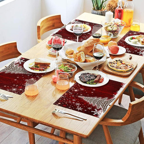 Naanle Winter Holiday Christmas Placemats Set of 4 Christmas Tree with Snowflake Heat-Resistant Washable Table Place Mats for Kitchen Dining Table...