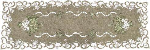 Embroidered Green Leaf on Antique Green Fabric Table Runner, Dresser Scarf, Coffee Table Doily (16Wx35L)...