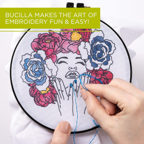 Bucilla Watercolor 6" Stamped Embroidery Kit, Flower Power, Includes 4-Color Printed Fabric, 6" Hoop, Embroidery Floss, Needle, and Instructions, ...