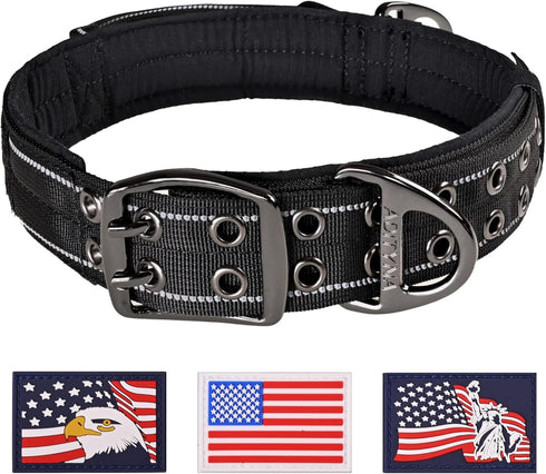 ADITYNA Heavy Duty Dog Collar with Handle - Reflective Black Dog Collar for Medium Dogs - Wide, Thick, Tactical, Soft Padded - Perfect Dog Collar ...