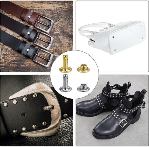HARFINGTON 200 Sets Leather Rivets 12mm x 10mm Metal Double Cap Rivet Snaps Studs Fasteners with 3pcs Setting Tools Rivets for Leather Craft DIY R...
