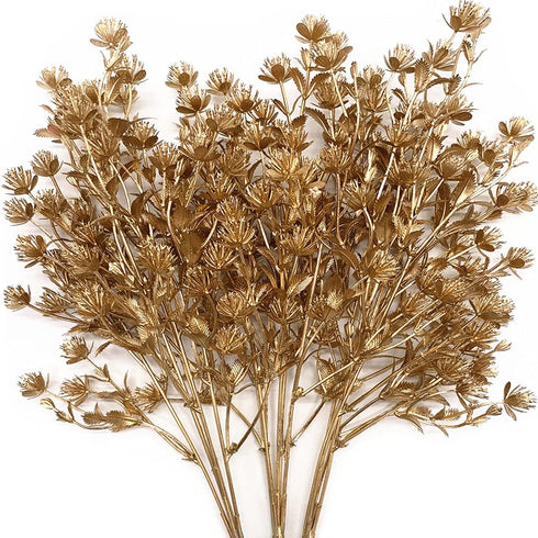 Christmas Artificial Flowers, Golden Baby Breath Gypsophila Plastic Plant Fake Plants for Wedding Bridal Bouquet Party Indoor DIY Home Office Tabl...