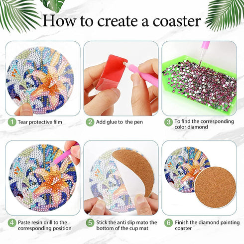 DOTSOPS 8 Pieces Flower Diamond Painting Coasters with Holder - Landscape Diamond Art Coasters with Cork Base for Beginners Adults & Craft Supplie...