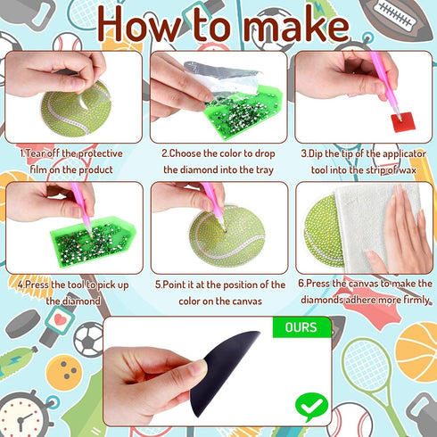 Whaline 12Pcs Sports Ball Diamond Drawing Refrigerator Magnets DIY Cute Balls Rhinestone Painting Full Drill Painting Magnetic Stickers Diamond Ar...