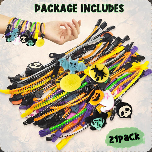 Kockuu 21pcs Fidget Zipper Bracelets for Kids - Glow in the Dark Party Favors & Sensory Stress Slap Bracelets - Bulk Halloween Goodie Bag Filler...
