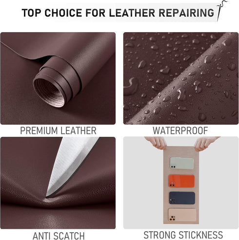YAFLC Self Adhesive Leather Repair Tape Kit, 4"x 63" Leather Repair Patch for Furniture, Leather Repair Patch for Car seat, Sofas, Couch, Boat Sea...