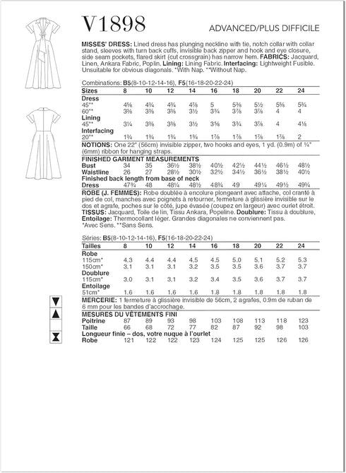 Vogue Misses' Dress Sewing Pattern Kit by Badgley Mischka, Design Code V1898, Sizes 8-10-12-14-16...