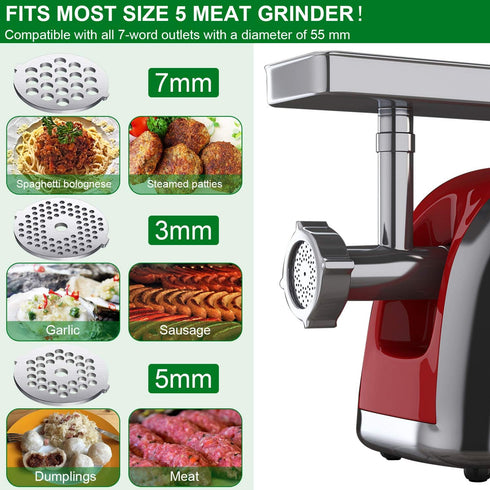 Mudder 9 Pieces Meat Grinder Blades Plate Discs Stainless Steel Food Knife Cutter Meat Grinder Replacement Parts for Size 5 Stand Mixer Accessorie...