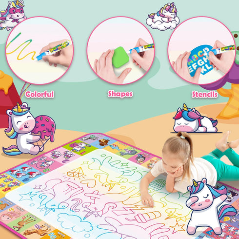 Aqua Water Doodle Mat - Kids Drawing Mat Toddlers Educational Toys for Age 3 4 5 6 7 8 Year Old Boys Girls Gifts - Neon Color Mat Doodle Board Wri...
