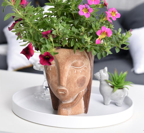 Head Planters for Indoor Plants, Face Flower Pot Head Planter Succulent Planters Unique Face Planter with Drainage Hole - Rustic Thinking Girl Clo...