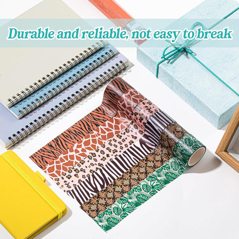 Lewtemi 12 Rolls Wild Animal Print Washi Tape Giraffe Leopard Masking Tape Washi Tape Stickers Adhesive Wrapping Tape Decorative Paper Tape for DI...