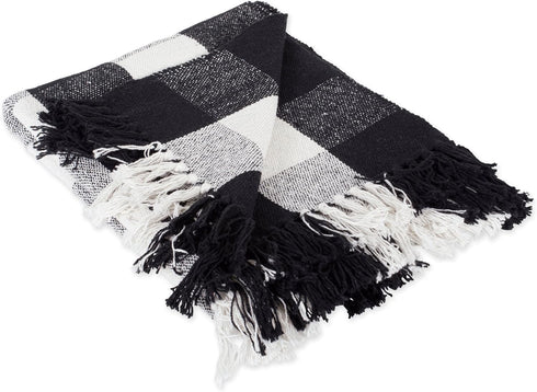 DII Buffalo Check Collection Rustic Farmhouse Throw Blanket with Tassles, 50x60, Black/White...