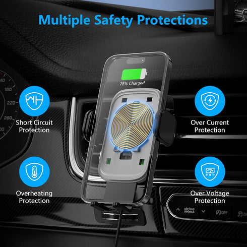 Wireless Car Charger, Auto-Clamping Car Mount 15W/10W/7.5W Fast Charging Air Vent Car Phone Mount Compatible with iPhone 14/13/13 Pro/12 Pro Max/1...