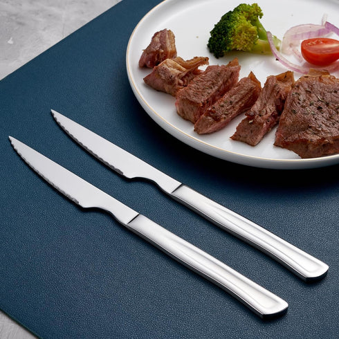 Silver Steak Knife Set, 6 Piece Stainless Steel Kitchen Knife Set & Kitchen Utility Knives, 8.7-inch Silver Serrated Steak Knives, Dinner Knives, ...