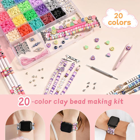 Laband DIY Beaded Bracelet Compatible with Apple Watch 38mm 40mm 41mm for Women Girls, Clay Beads with Charms Kit?DIY Stretch Watch Strap Replacem...
