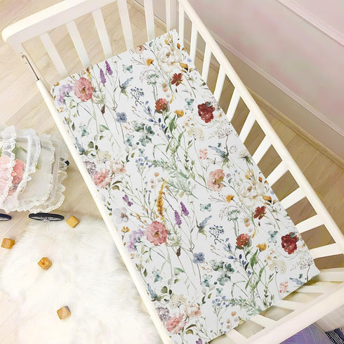 Crib Sheets for Girls Boys Wildflower Boho Baby Sheets for Crib,Neutral Toddler Mini Crib Mattress Sheets Fitted for Nursery Bed 27"x 39"...