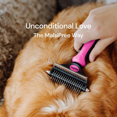 MalsiPree Pet Grooming Brush for Dogs/Cats, 2 in 1 Deshedding Tool & Dematting Undercoat Rake for Mats & Tangles Removing, Reduces Shedding by up ...