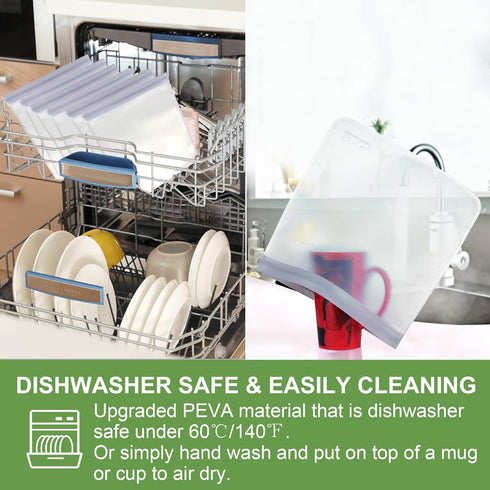 SPLF 12 Pack Dishwasher Safe Reusable Storage Bags(5 Reusable Sandwich 5 Snack 2 Gallon), Extra Thick Freezer Bags Leakproof Silicone and Plastic ...