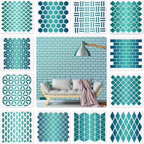 12 Sets Geometric Honeycomb Stencils Painting Art Templates Stencils for Scrapbooking Drawing Tracing DIY Furniture Wall Floor Decor (6 x 6 Inch)...