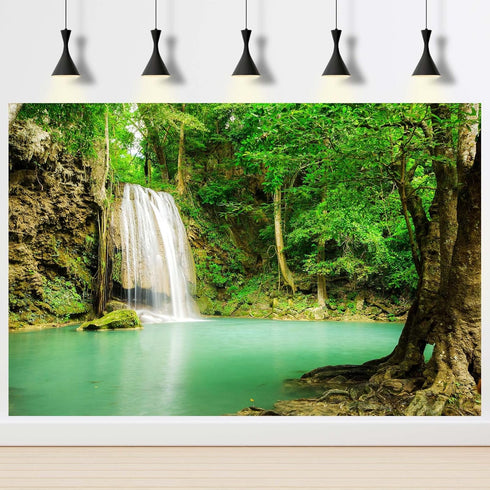 Waterfall Aquarium Background Lake Old Tree Terrarium Background Tropical Plants Fish Tank Backdrop Sunny Mountain Vinyl Fish Tank Decor 24x16in...