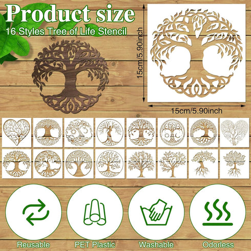 16Pcs 6 x 6 Inch Tree of Life Stencil, Reusable Stencils for Painting on Wood Decoration Painting Templates for Wall Floor DIY Decorations Christm...