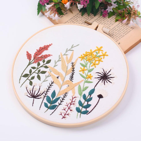 Harimau 4pcs Beginner Embroidery Kit,Flower Pattern,Cross Stitch Kits, Including Stamped Embroidery Cloth with 2 Embroidery Hoops, Multicolor Colo...