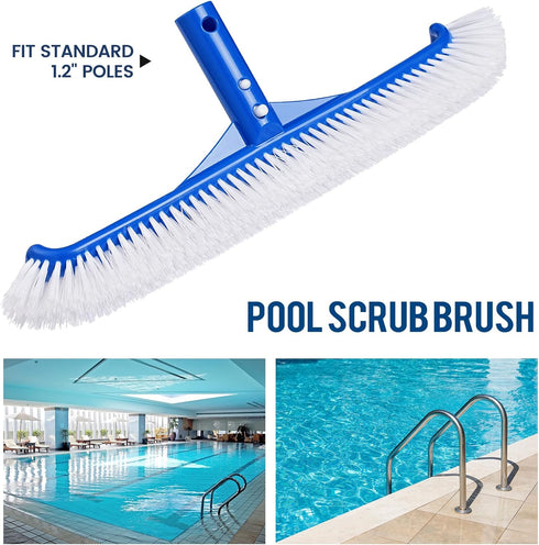 Pool Brush Head - 18" Pool Brush for Cleaning Pool Walls, Premium Swimming Pool Brush with Strong Bristle & EZ Clip, Curved Ends High-Efficiency P...