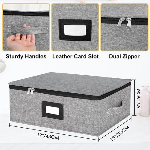 Coffee Mug Storage Box with Dividers, Durable China Storage Containers for Coffee Mugs, Tea Cups Storage Organizer with Lid, Handles, Label Window...
