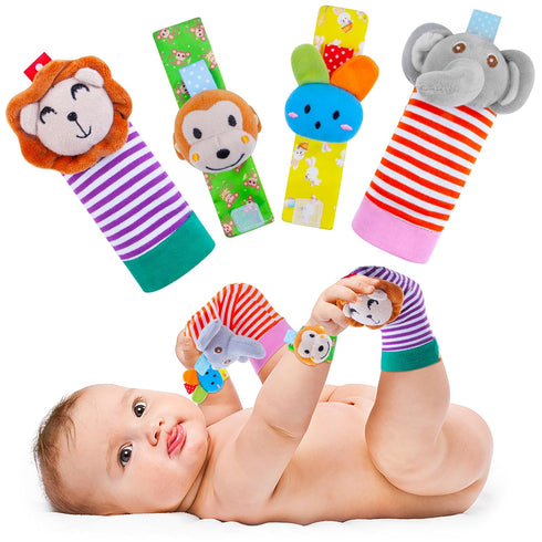 Baby Rattle Cotton Socks and Wrist Rattle Strap Set, Infant Toys 0 3 6 9 12 Months, Baby Gifts for Boys and Girls, Develop Babies Sensory Toys...