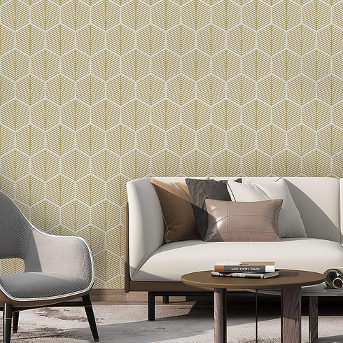 Modern Geometric Hexagonal Yellow peelable Adhesive Wallpaper Removable Wallpaper Home Living Room Cabinet Bathroom Contact Paper Waterproof Oil a...