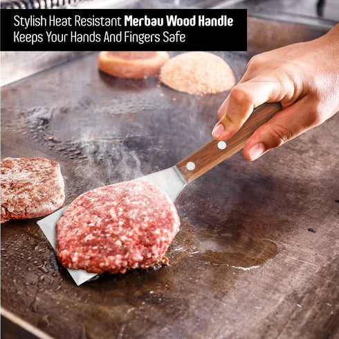 Homi styles Cookie/Brownie Spatula Small Metal Spatula With Merbau Wooden Handle | Heavy Duty Stainless Steel Flipper With Beveled Edges | Small S...