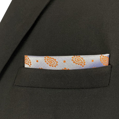 S&W SHLAX&WING Foulard Mens Pocket Squares Silver Orange Paisley for Party...