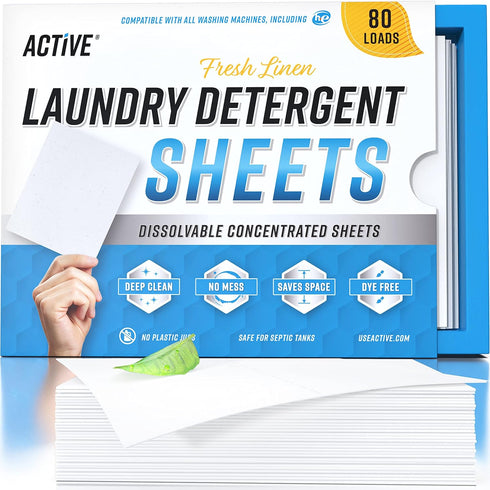Laundry Detergent Sheets Eco Washing Strips - 80 Loads, Liquidless Fresh Scented Clothes Washer Sheet, Zero Waste Travel Laundry Strip, Dissolvabl...