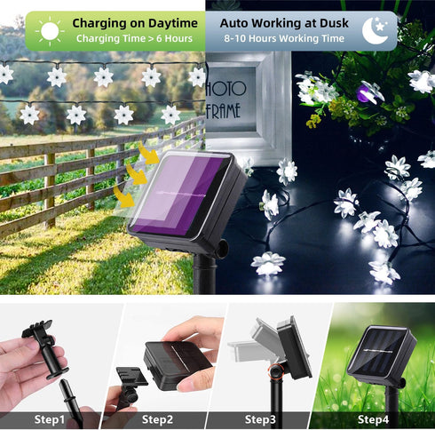 Solar Flower String Lights Outdoor Waterproof 50 LED Upgraded Flower Fairy Light for Garden Fence Patio Yard Christmas Tree Lawn Party (Cool White...