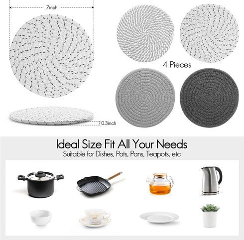 7" Trivets for Hot Dishes, Hot pots and Pans, 4 Pcs Pot Holders for Kitchen?Heat Resistant Hot Holders are Used to Protect Your Furniture and Tabl...