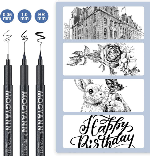 Mogyann Drawing Pens Black Art Pens for Drawing 12 Size Waterproof Ink Pens for Artists Sketching, Manga, Writing...