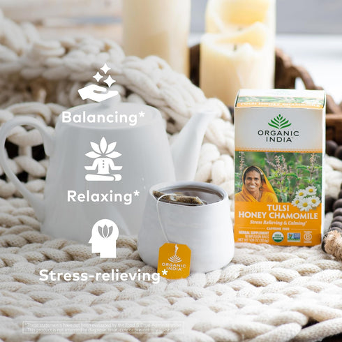 Organic India Tulsi Honey Chamomile Herbal Tea - Holy Basil, Stress Relieving & Calming, Immune Support, Adaptogen, Vegan, USDA Certified Organic,...