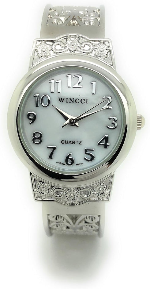 Ladies Elegant Metal Bangle Cuff Fashion Watch Pearl Dial...