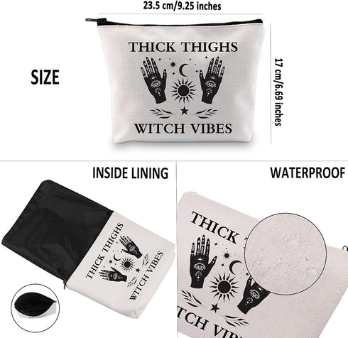 G2TUP Witch Gift Wicca Witchcraft Cosmetic Bag Thick Thighs Witch Vibes Makeup Bag Halloween Pagan Wiccan Gift (Thick Thighs Witch Vibes White Bag...