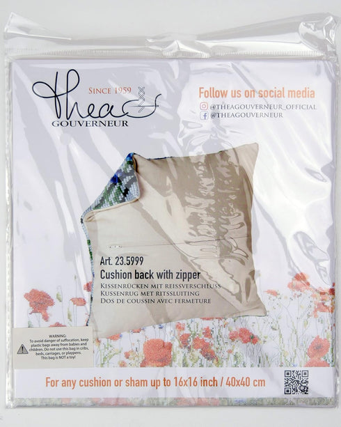 Thea Gouverneur Cushion Back Kit with Zipper - Beige - for any 16x16 Inch (40x40cm) Cushion- Cross Stitch Creations - Embroidery - Embroidery Kit ...