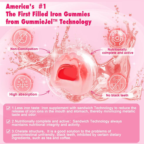 Vegan Iron Filled Gummies for Women, Non Constipating High Absorption 26mg Gentle Bisglycinate Iron w/Vitamin C, Folate, Beet Root, B12 for Iron D...